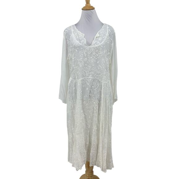 Johnny Was Dress Womens L Large White Embroidered Floral Eyelet Detach Slip 2PC - Picture 1 of 16